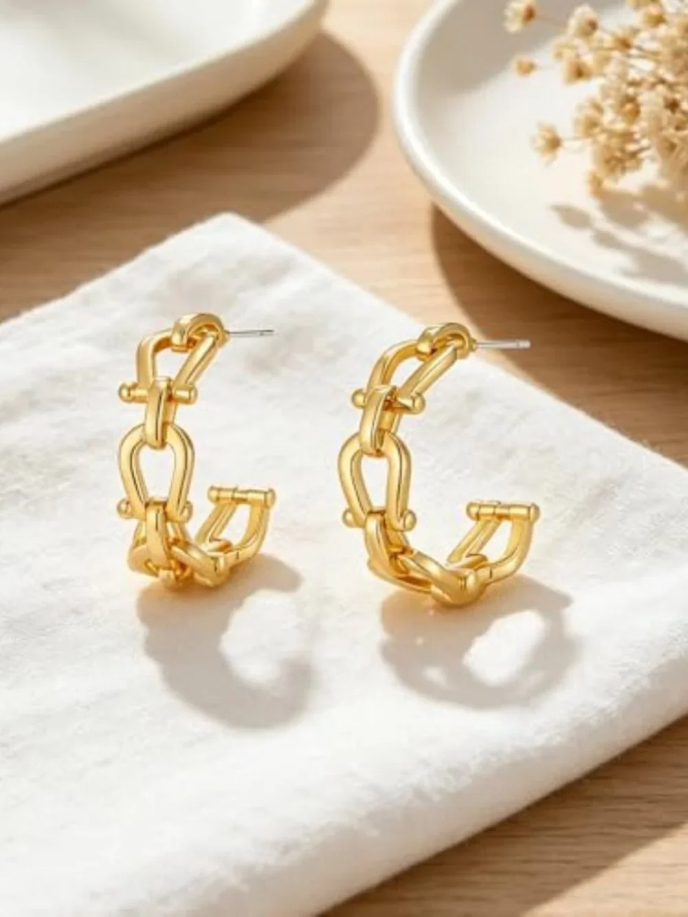 Chunky Gold Horse Bit Earrings For Women Vintage Western Hoop Earrings